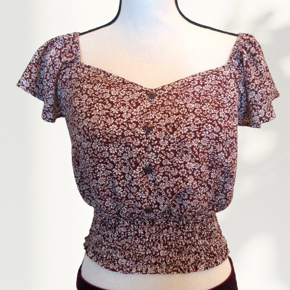 Retro Mexican Blouse Inspired Floral Crop Top